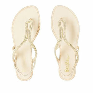 LILLY PULITZER | Delray Gold Sandal with Ankle Strap Flats size 6.5 NWOT